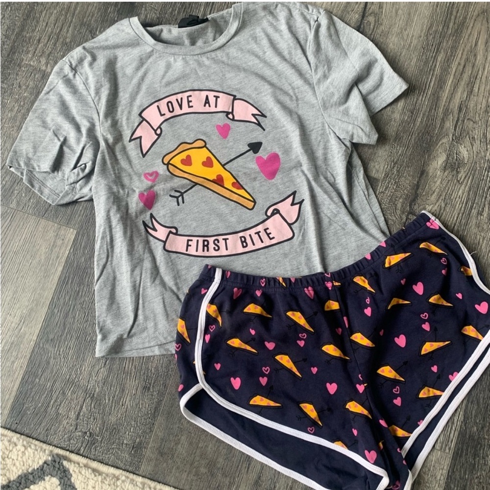 Set of three - 2 NanaMacs rompers and Topshop Pizza pajamas